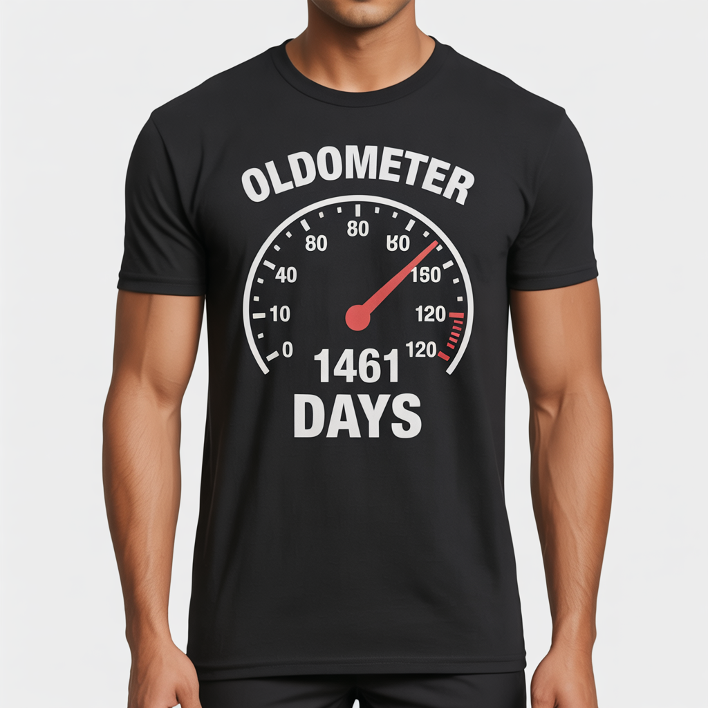 Oldometer 1461 Days Graphic T-Shirt Funny 4th Leap Year Birthday Speedometer Unisex Tee