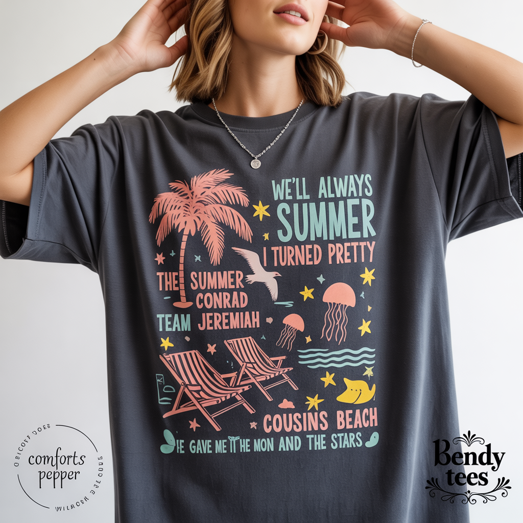 Retro Cousins Beach Summer Graphic T-Shirt Vintage Beachy Aesthetic Short Sleeve Tee