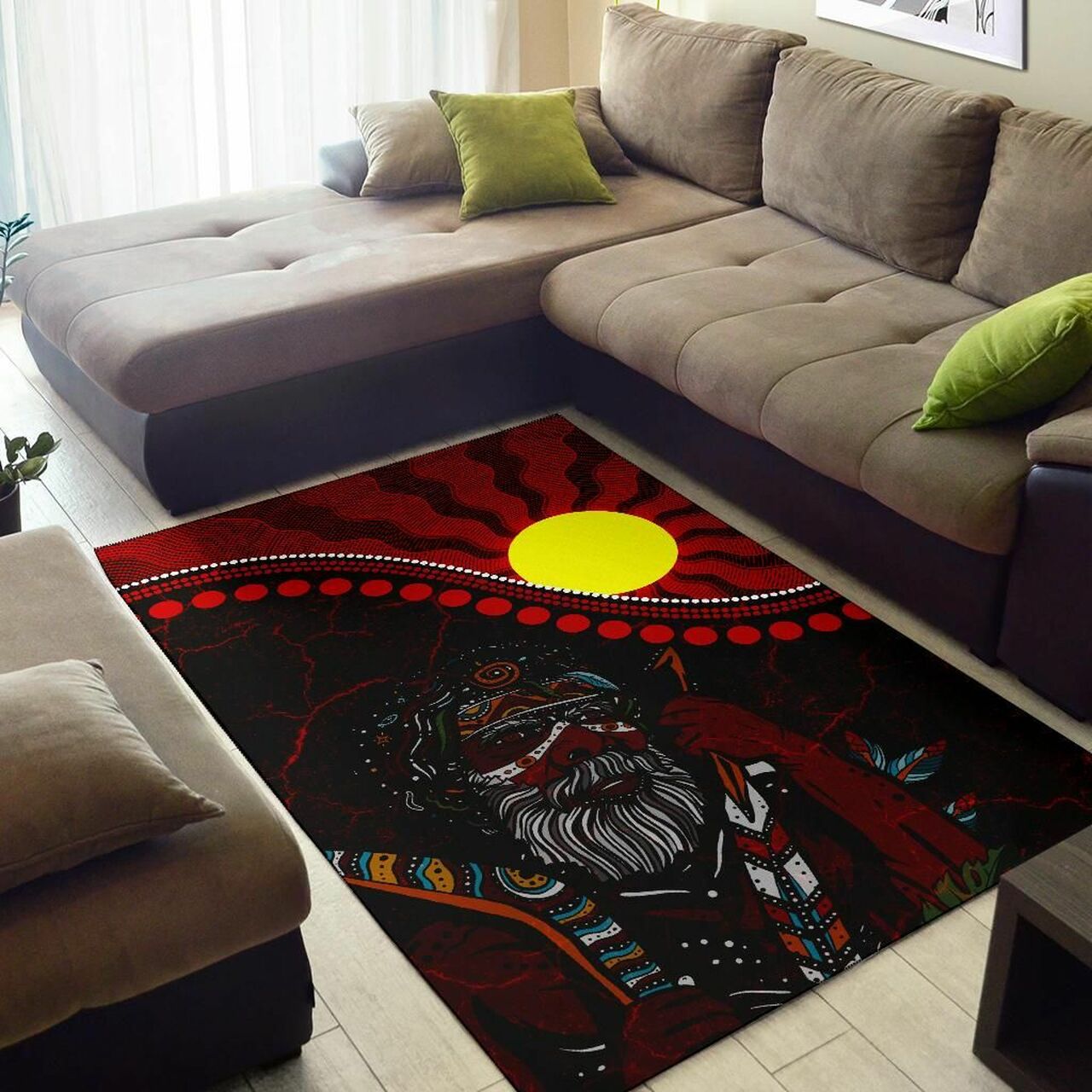 Indigenous People And Sun Aboriginal Art Rug