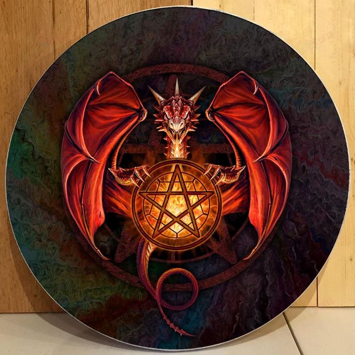 Love Dragon Christmas Round Wooden Door Plate