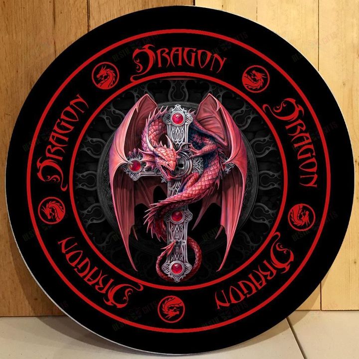 Love Dragon Christmas Round Wooden Door Plate