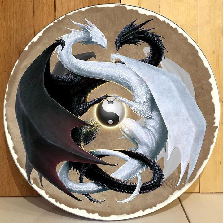 Love Dragon Christmas Round Wooden Door Plate