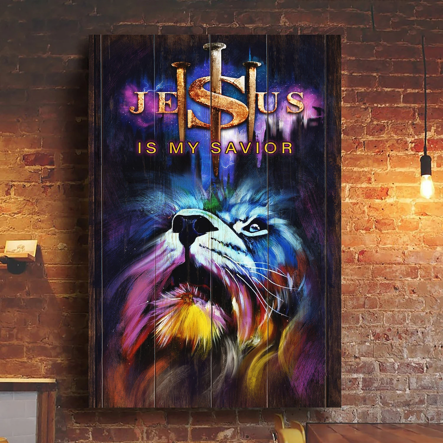 Color Lion Christian Jesus is my Savior Portrait Canvas Print - Wall Art
