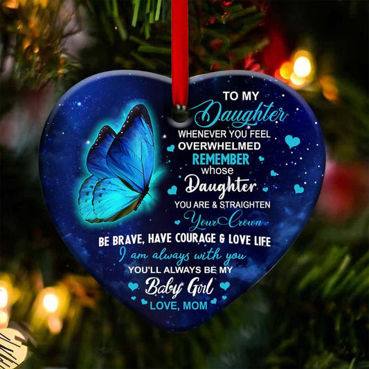 Butterfly Daughter Love You To The Moon And Back Heart Ornament, Memorial Gifts On Christmas Occasion