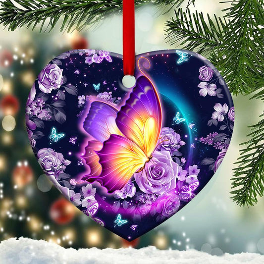 Butterfly I'm Not A Widow I'm a Wife To a Husband Heart Ornament, Memorial Gifts On Christmas Occasion