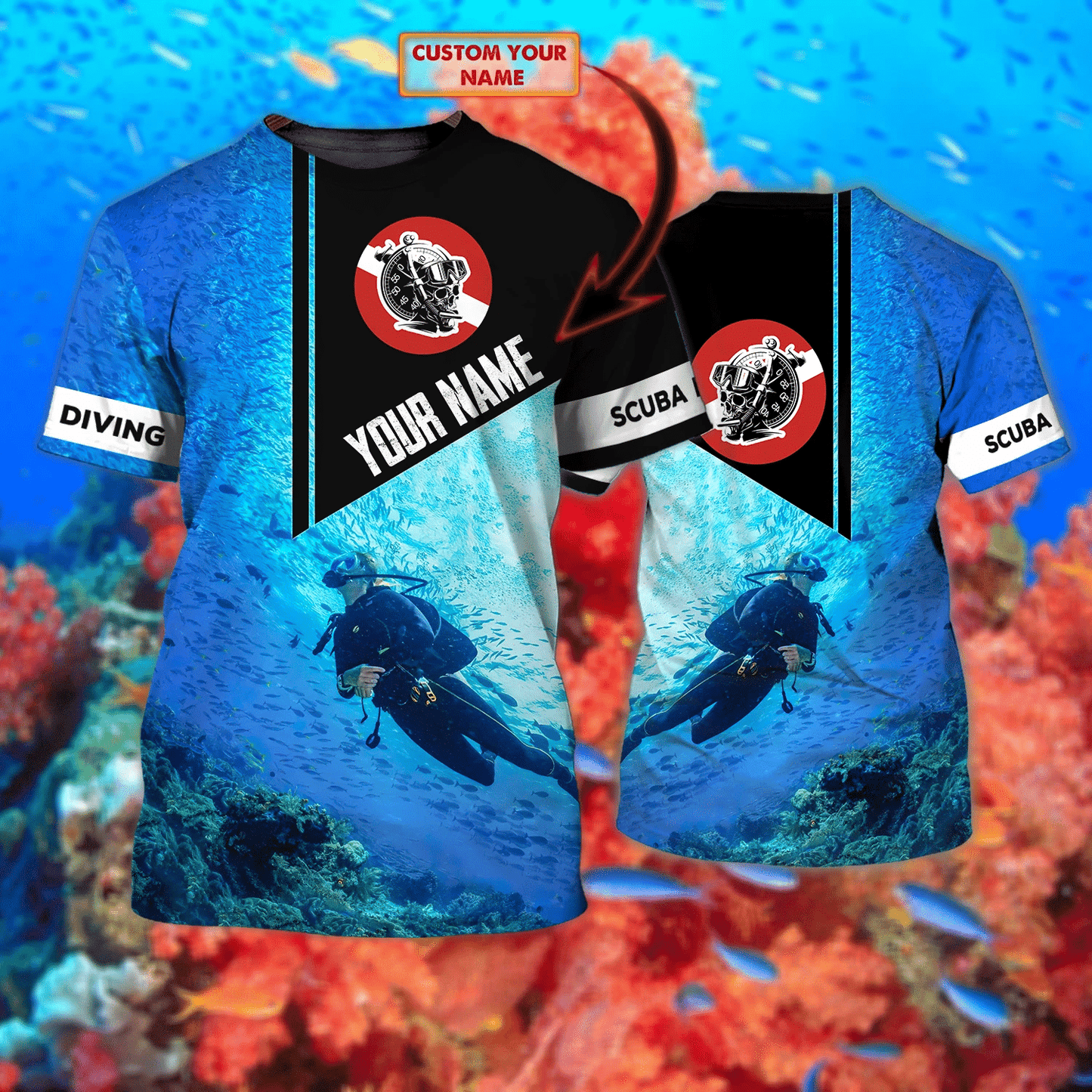 Scuba Diving 2 Personalized Name 3D Tshirt Tmarc tee