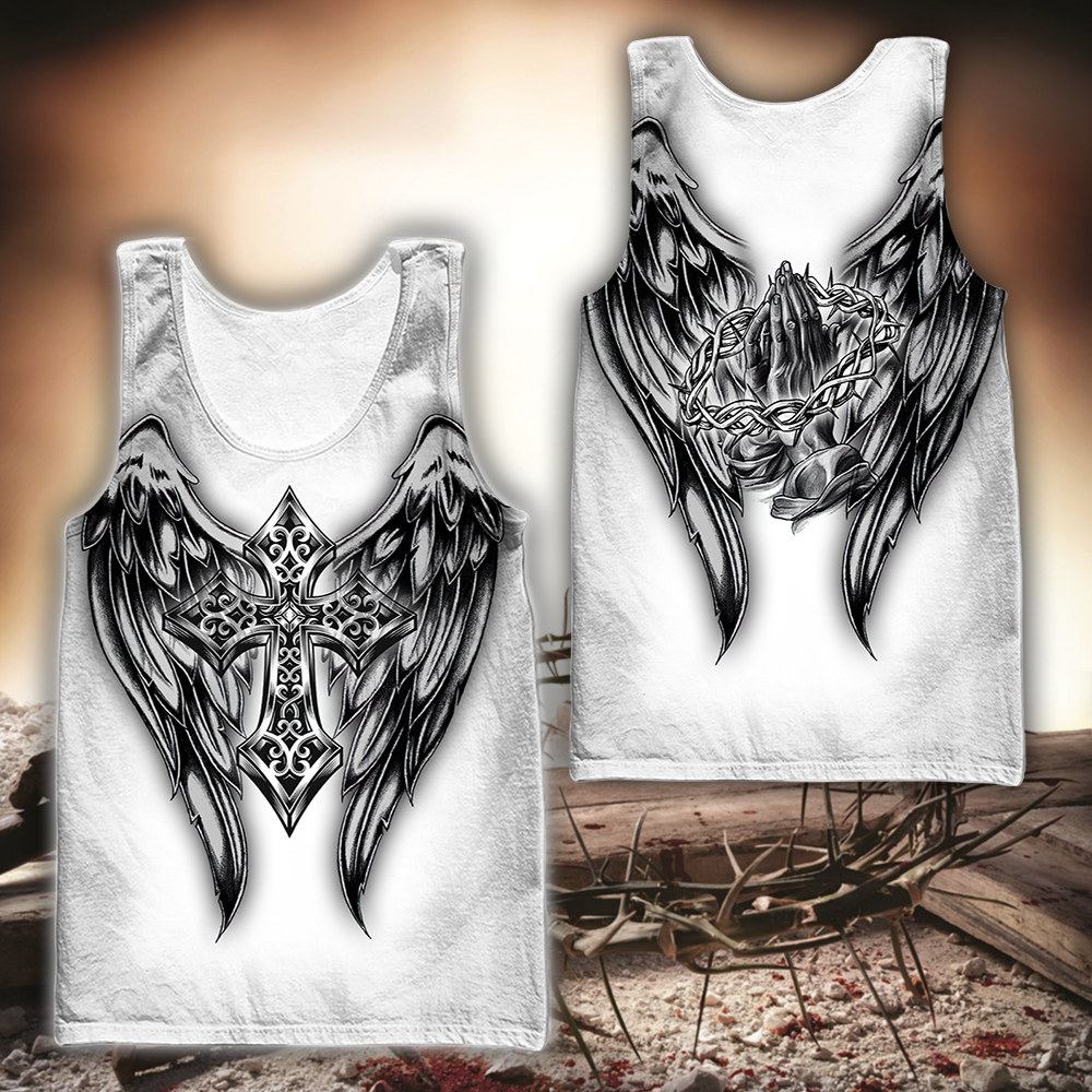 Jesus Christ Cross and Wings 3D Printed Tanktop for Men and Women