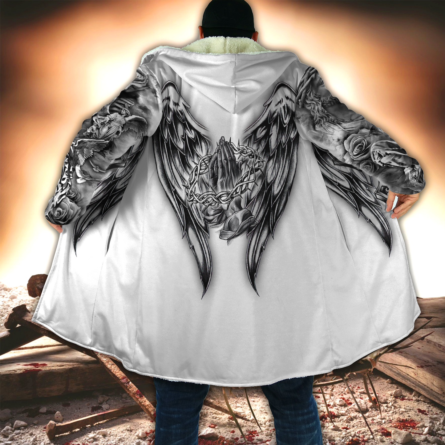 Jesus Christ Cross and Wings 3D Printed Hooded Coat for Men and Women