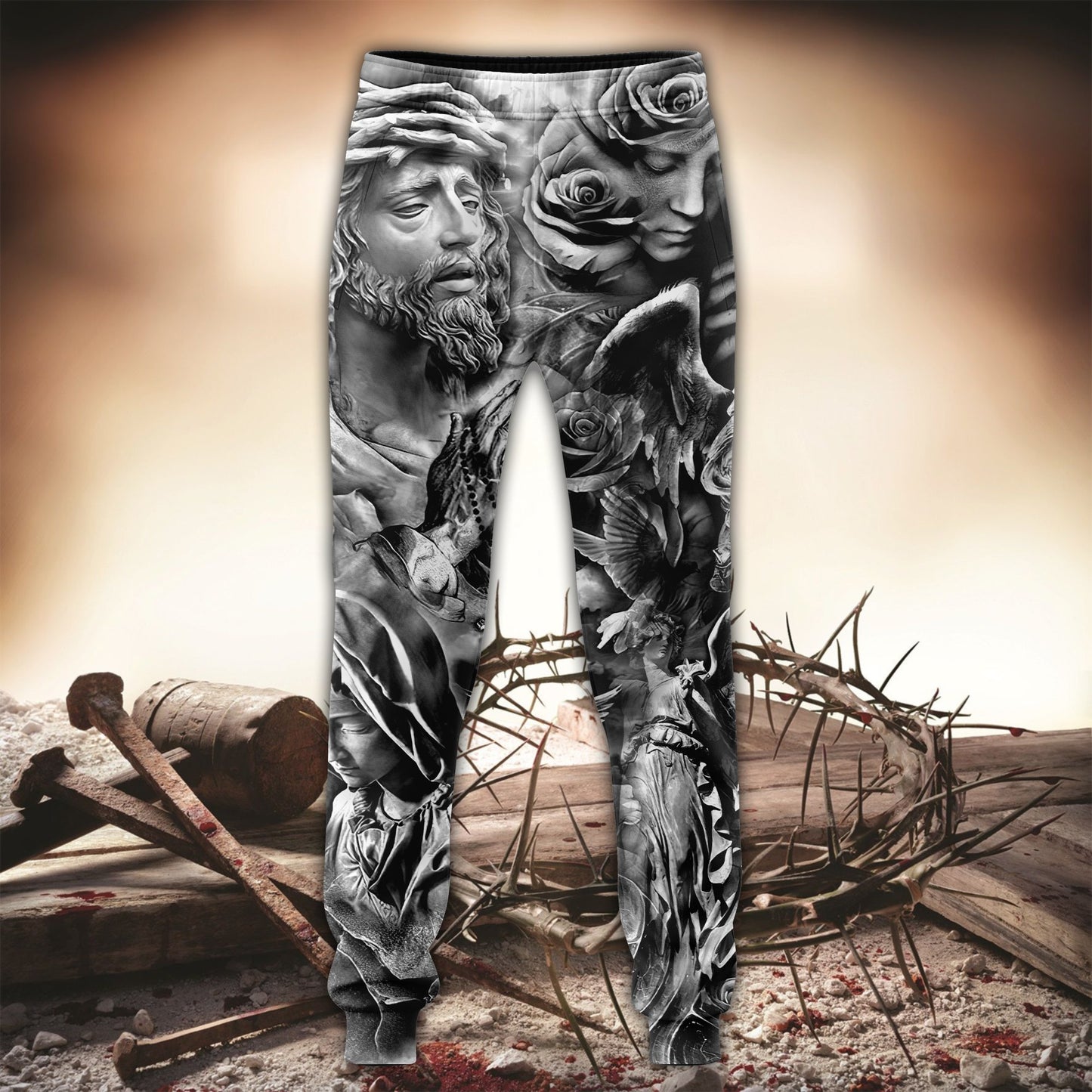 Jesus Christ Cross and Wings 3D Printed Sweatpant for Men and Women