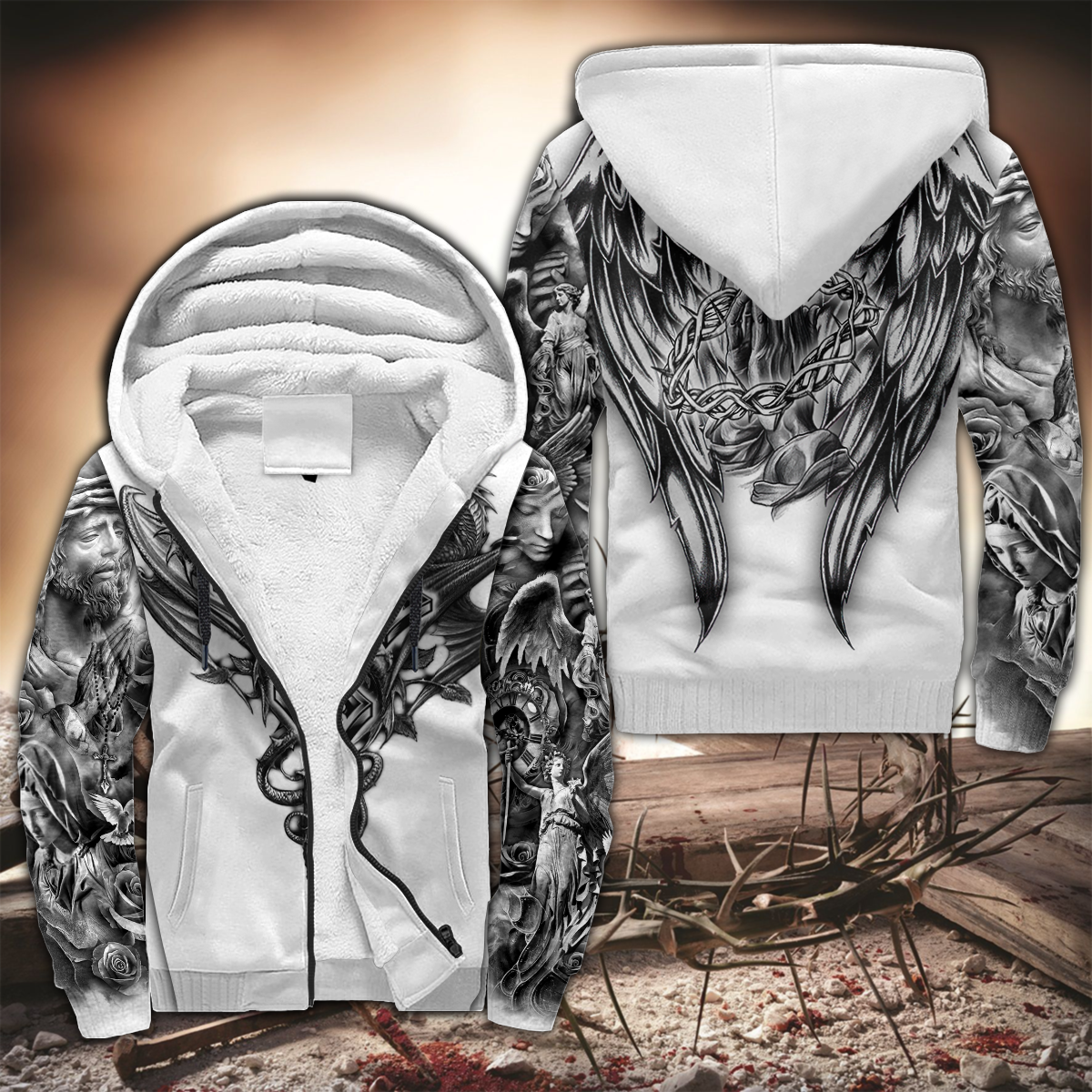 Jesus Christ Cross and Dragons 3D Printed Fleece Zipped Hoodie for Men and Women