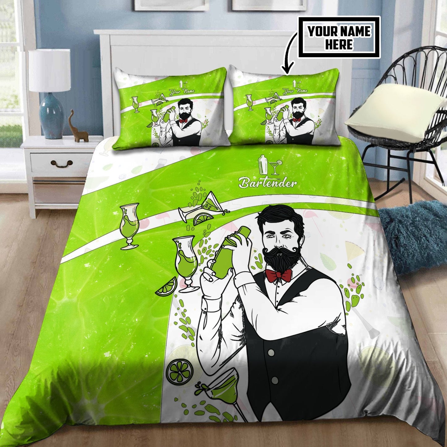 Customize Bartender 3D all over printed bedding set