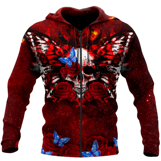 Butterfly love Skull red 3D all over printed for man and women QB05312002