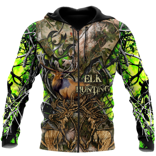 Elk Hunting Camo 3D Over Printed Unisex Deluxe Hoodie ML