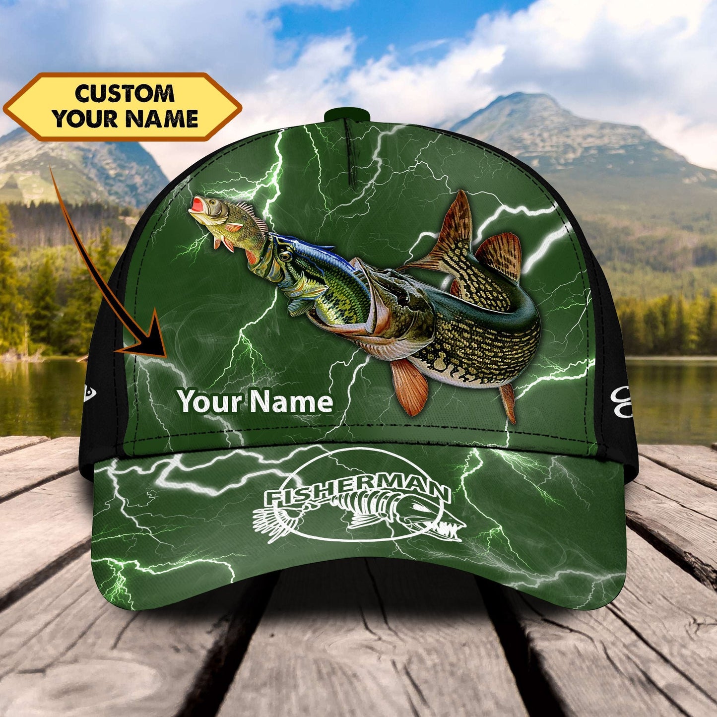 Custom Name Fishing hat Big eats 3D design print Cap