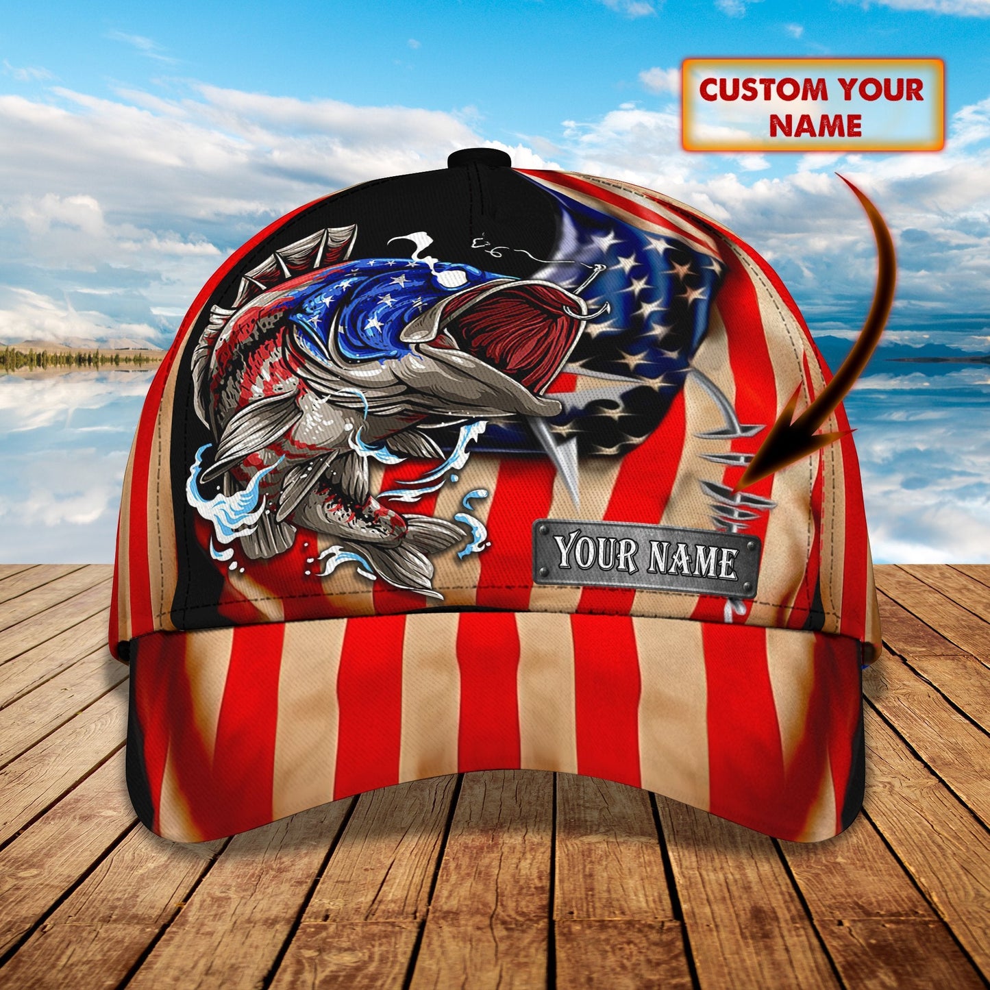 Custom Name Fishing hat Flag 3D design print Cap