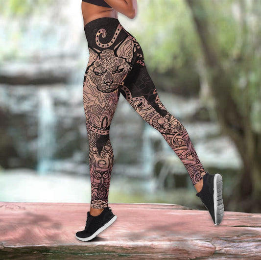 Sphynx cat tattoos combo outfit legging + hollow tank for women PL