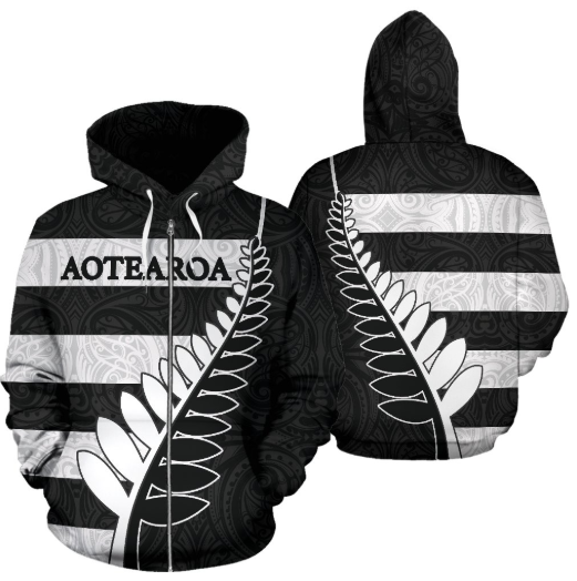 Aotearoa-New Zealand Hoodie Silver Fern - Black TH5 - Amaze Style™-Apparel