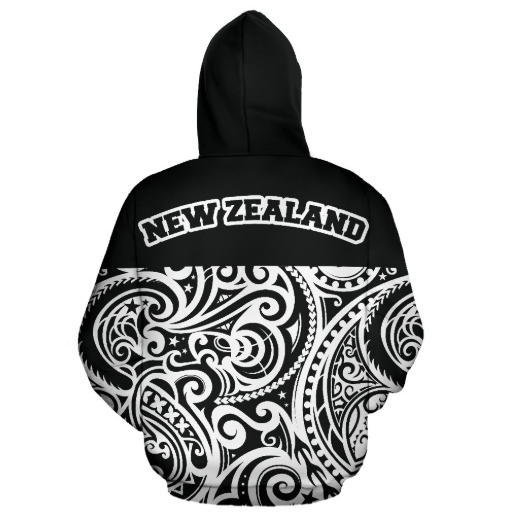 New Zealand - Aotearoa Pullover Hoodie (BlackWhite) A0 - Amaze Style™-Apparel