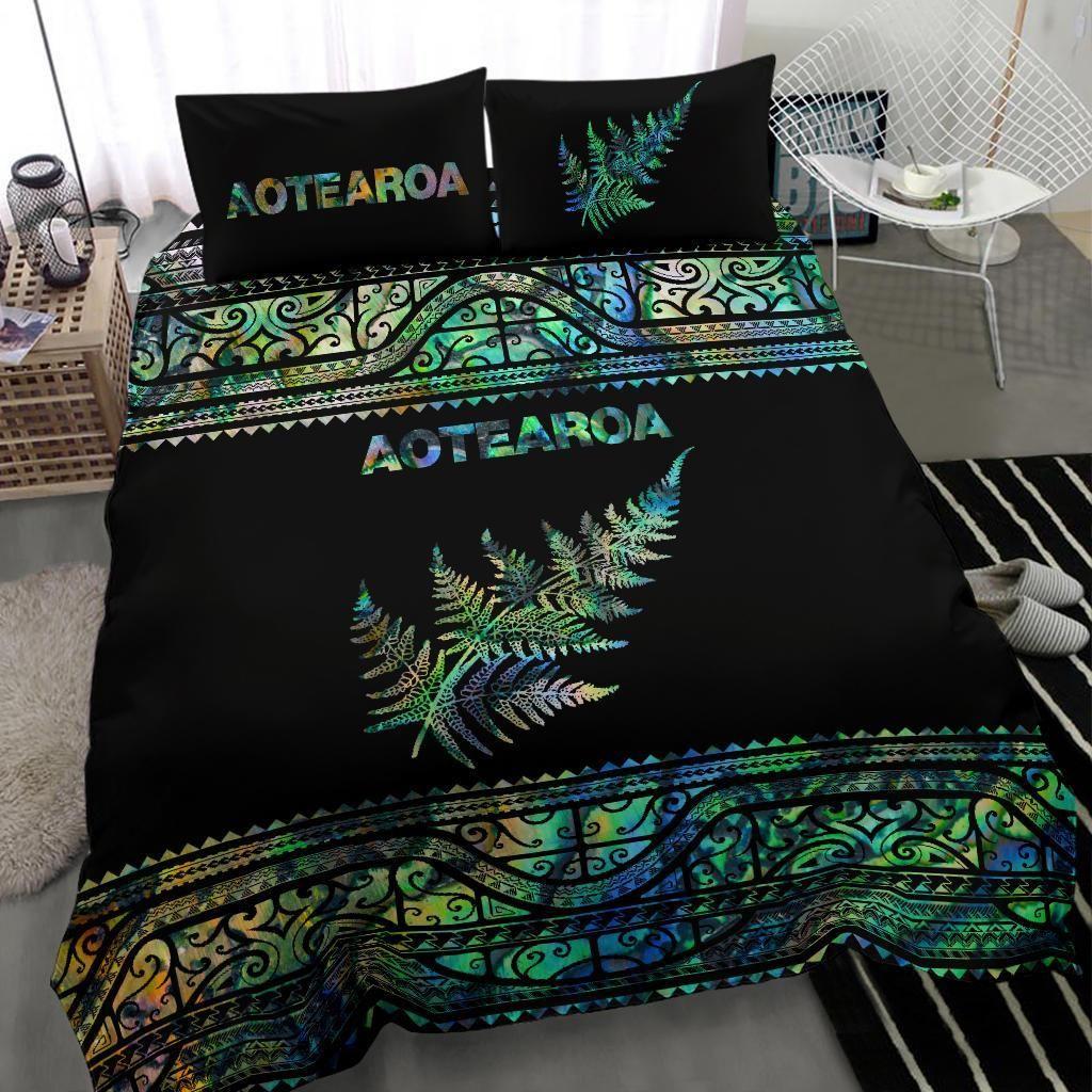 Aoteatoa New Zealand Maori Silver Fern - Paua Shell 3D All Over Printed Bedding Set