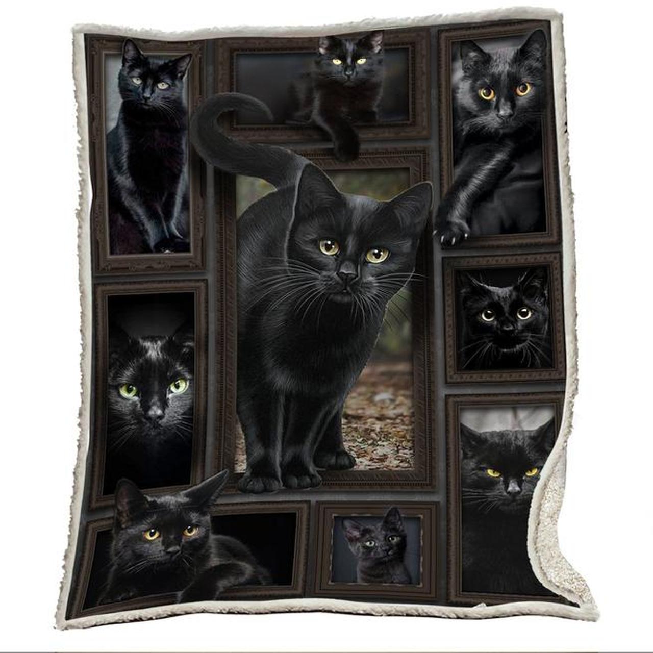 Custom Blanket Black Cat - Gift For Black Cat Lover - Sherpa Blanket DL