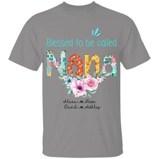 Blessed To Be Called Nana Grandkids Name Personalized T-Shirt, Gift For Grandma and Grandkids