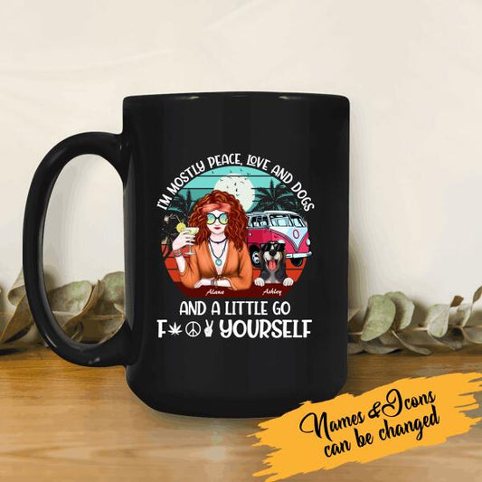 Hippie Girl with Dog Personalized T-Shirt, Mug, Special Gifts For Dog and Hippie Lovers