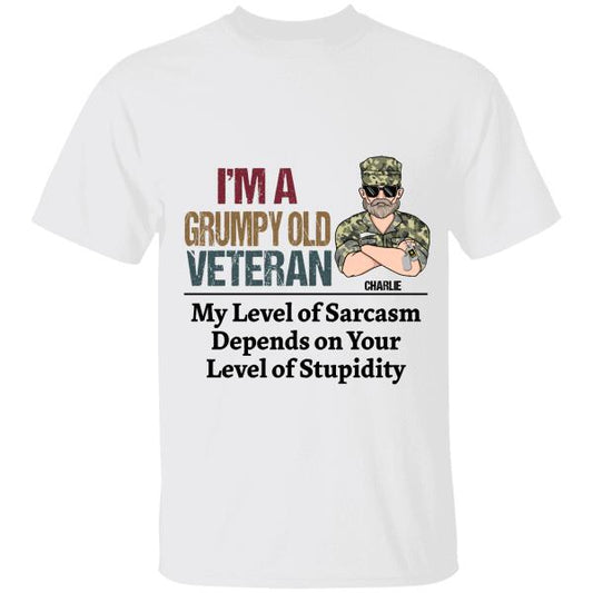 I'm A Grumpy Old Veteran My Level Of Sarcasm Personalized T-Shirt, Mug, Best Gifts For Veterans Day