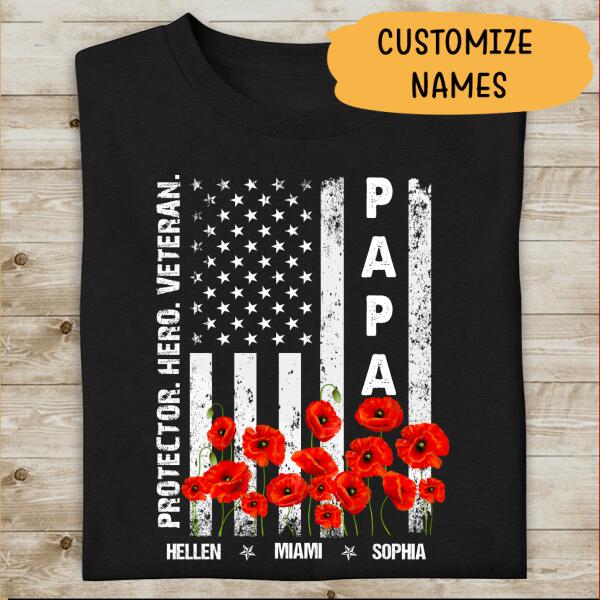 Protector Hero Veteran Papa Personalized T-shirt For Dad Grandpa