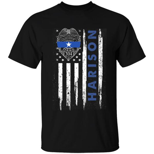 Thin Blue Line Police Name Personalized T-Shirt, Best Gifts For Police Officers