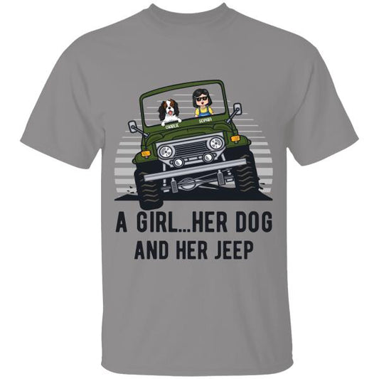 A Girl, Her Dog and Her Jeep Personalized T-Shirt, Best Gift for Girls and Dog Lovers