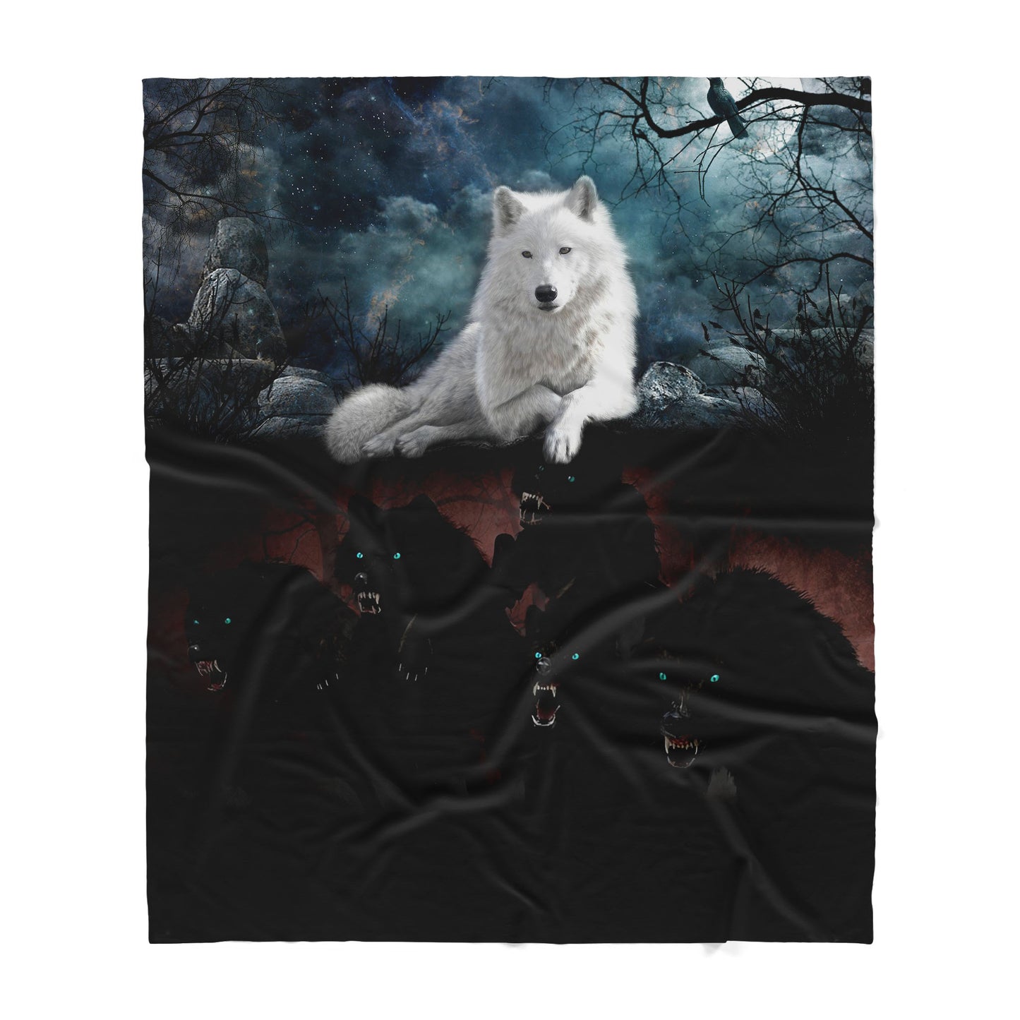 Custom Sherpa Blanket Black And White Wolves MEI