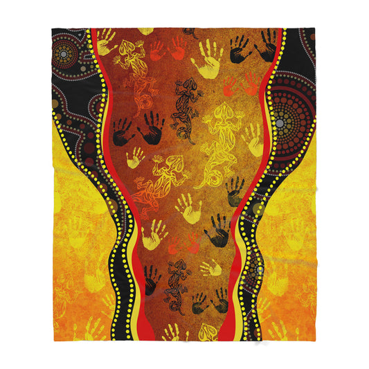 Australian Aboriginal Rock Painting Hand Lizard Art Golden Style Sherpa Blanket HC