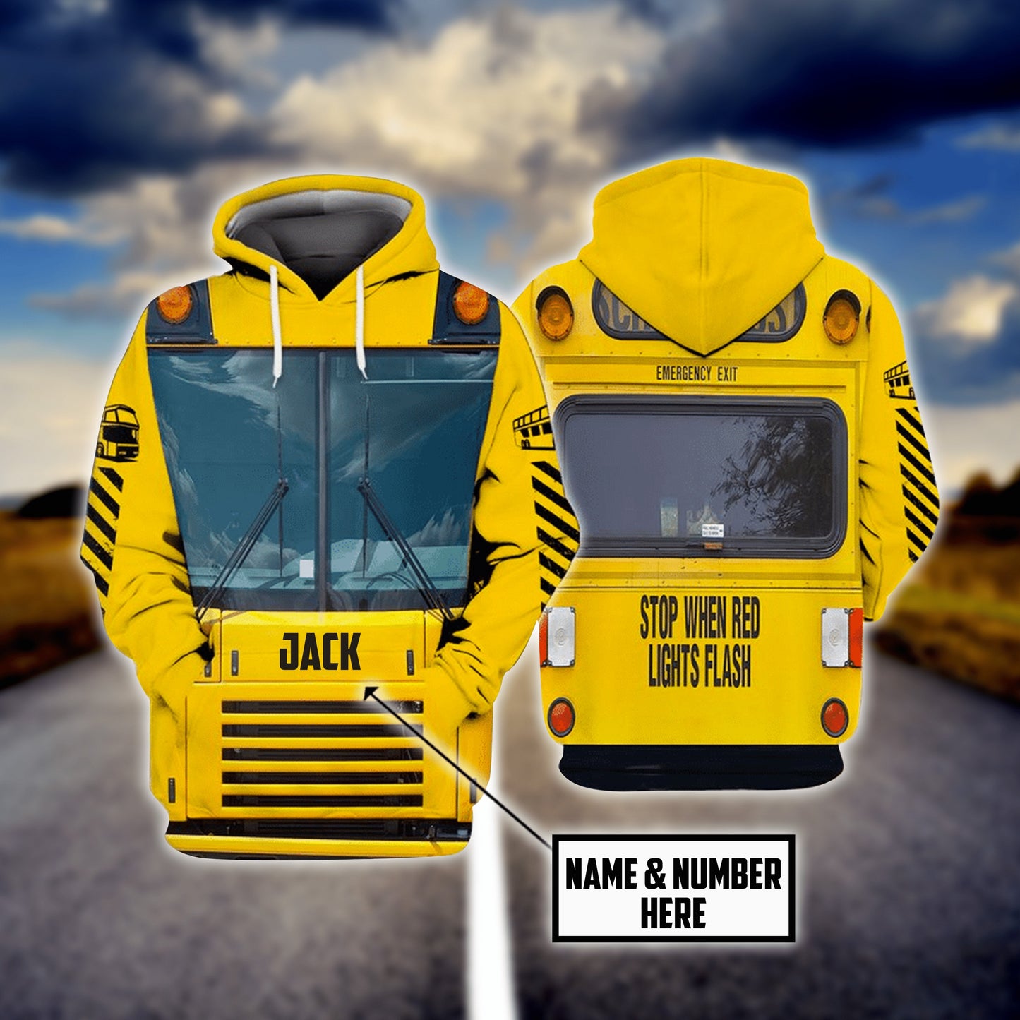 School Bus Stop When Red Lights Flash 3D Full Print Hoodie