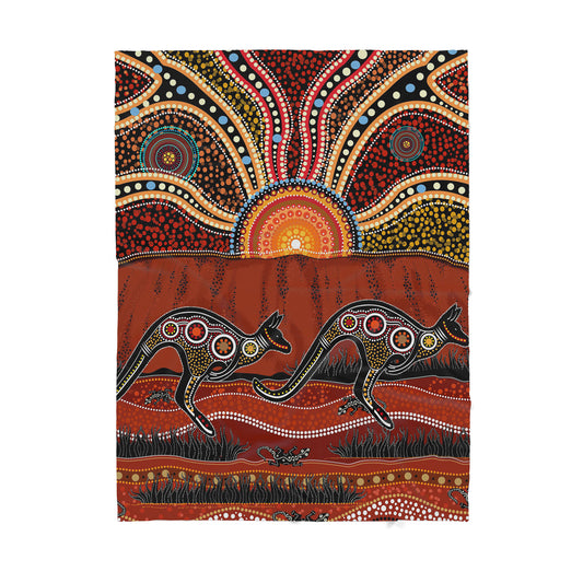 Aboriginal Pattern Australia Indigenous Kangoroo running Sherpa Blanket HC