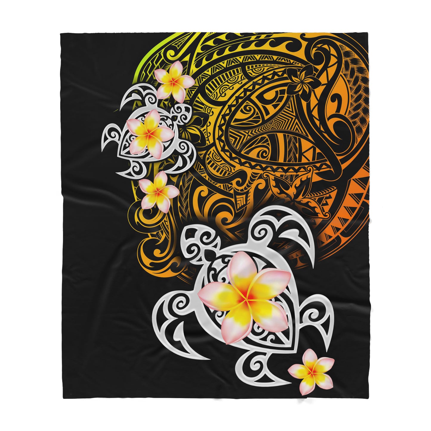 Polynesian Tattoo Pattern Turtle And Frangipani Sherpa Blanket ML
