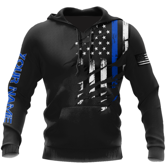 Thin Blue Line apparel US Law Enforcement custom name design 3d print shirts Proud Military