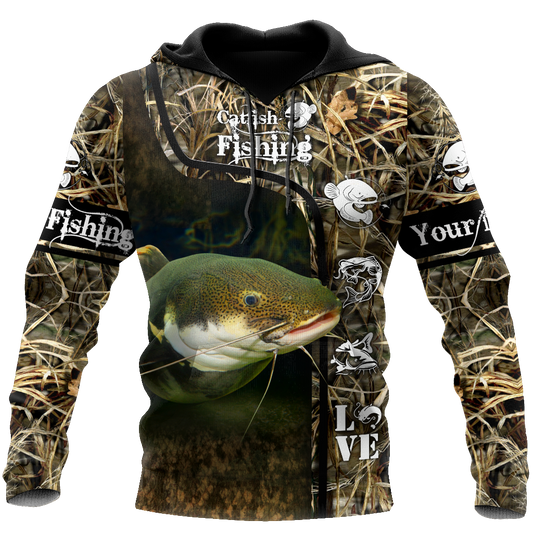 Custom name Catfish Fishing water camo 3D print shirts