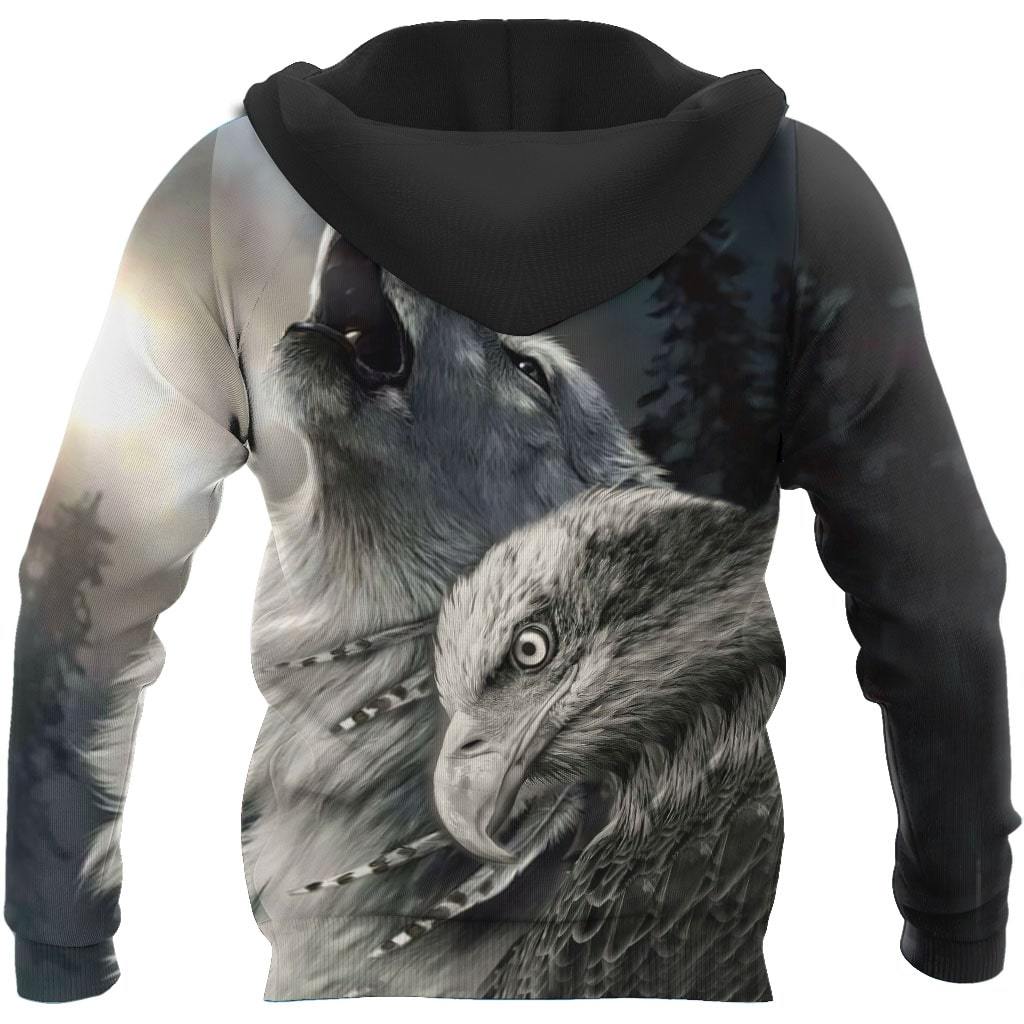 Eagle And Wolf Native American Hoodie 3D All Over Printed Shirts