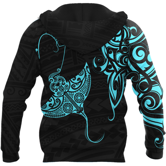 Amazing Polynesian Blue Ray Tattoo Personalized Unisex Deluxe Hoodie ML