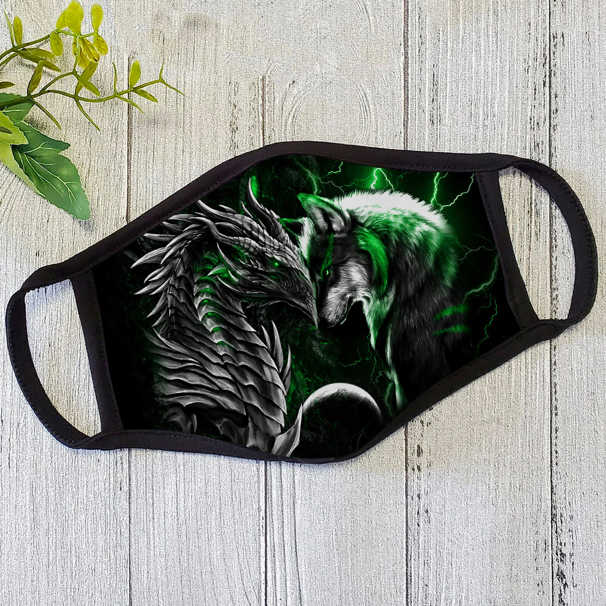 Dragon Mask Green Dragon And Wolf Polyblend Face Mask HG