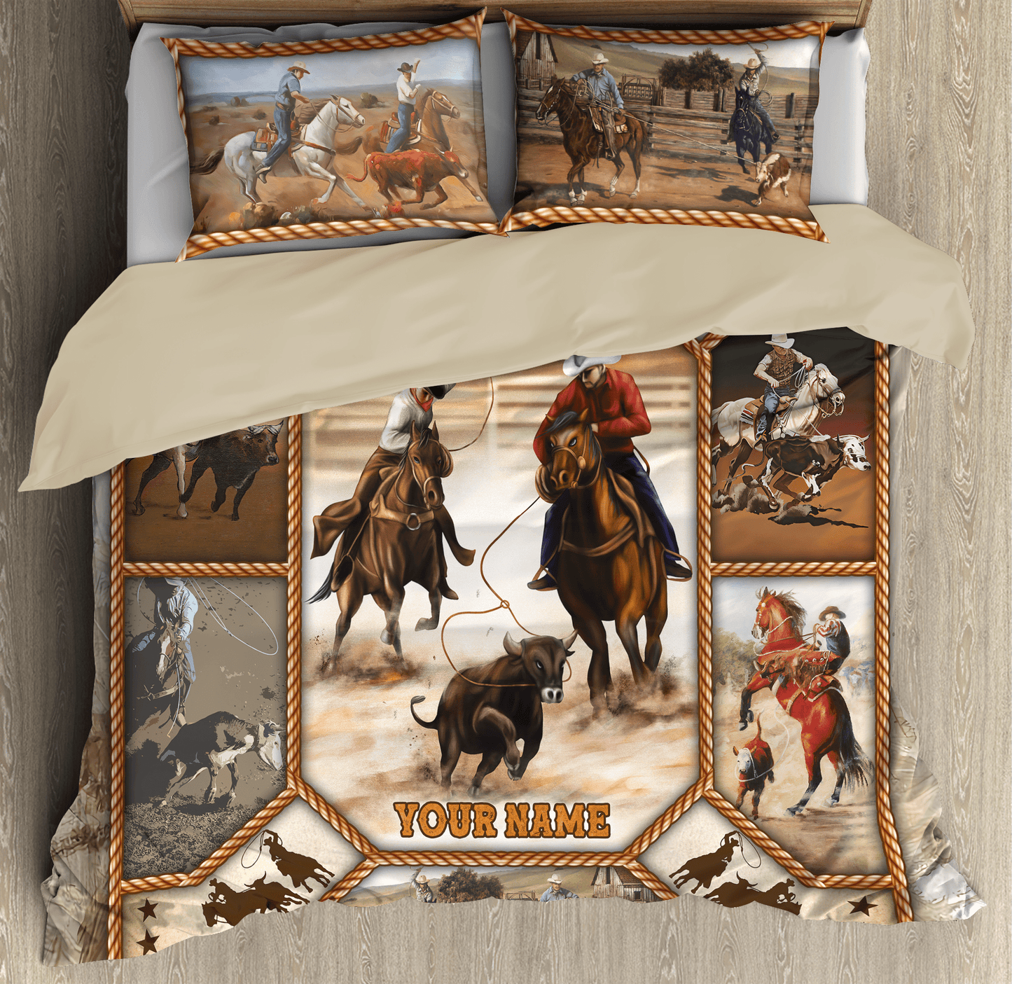 Personalized Name Rodeo Bedding Set Team Roping Art