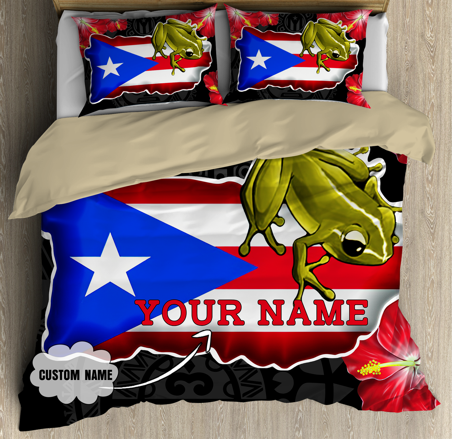 Customize Name Coqui And Love Puerto Rico Bedding Set