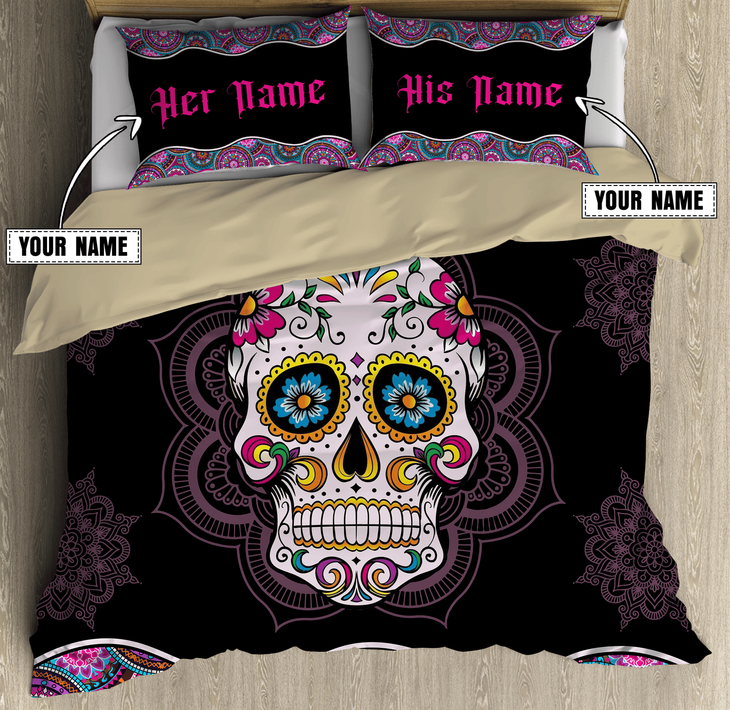 Customize Name Sugar Skull Bedding Set