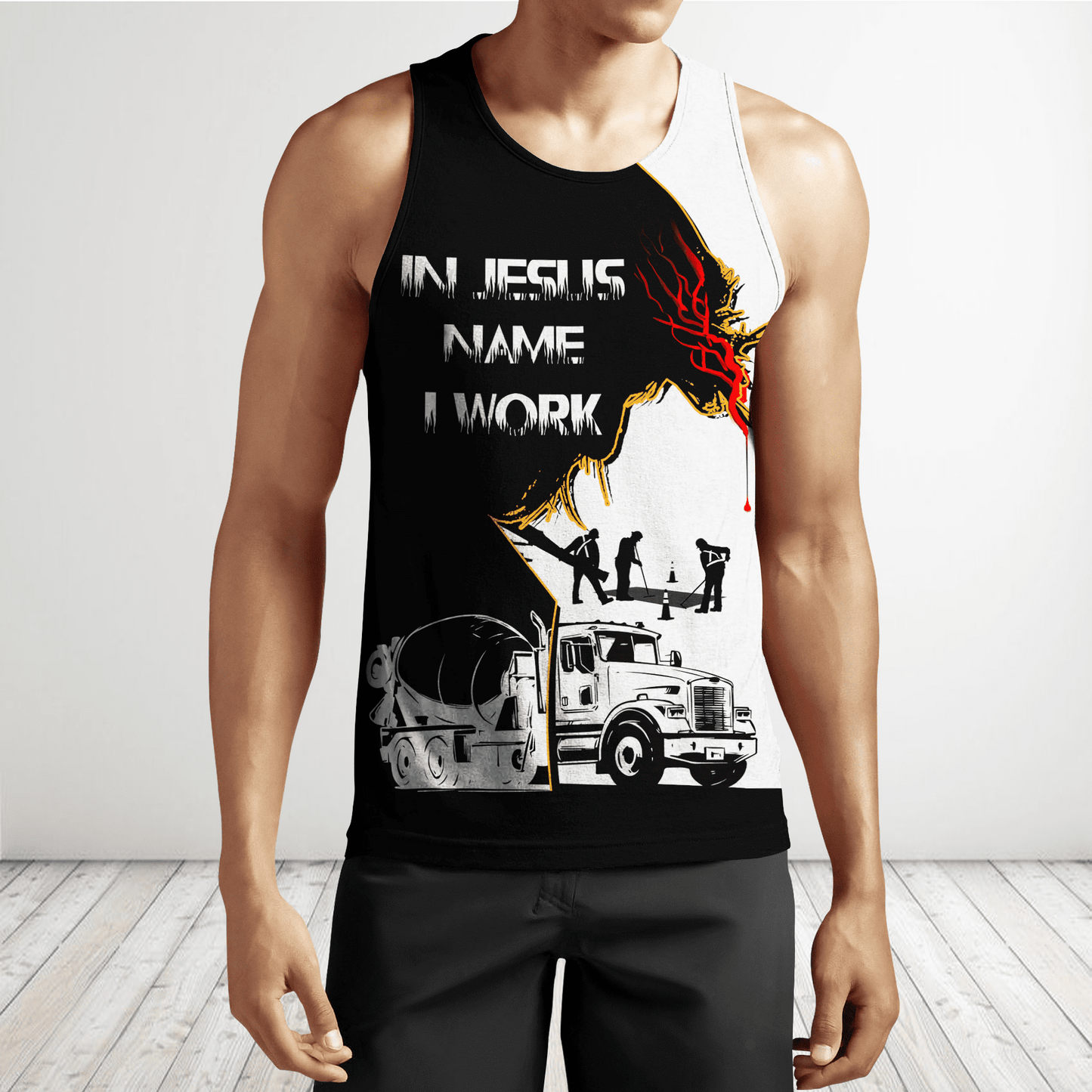 Concrete Finisher In Jesus Name I Work Black White 3D printed shirts