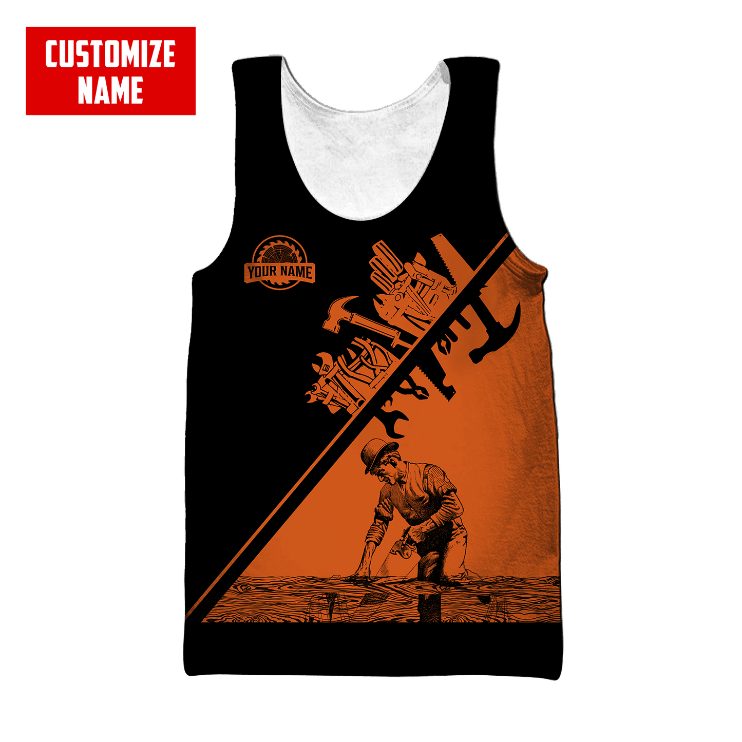 Personalized Name Carpenter 3D All Over Printed Unisex Shirts Orange Tools