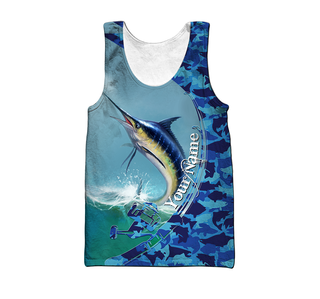 Custom name Marlin Fishing Camo 3D Design print shirts