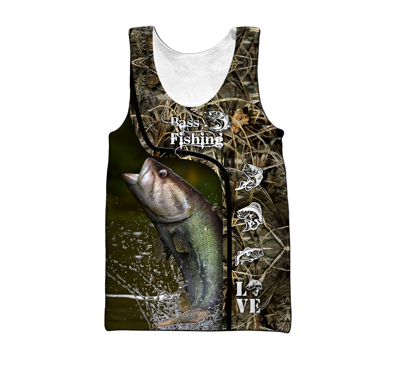 Custom name Bass Fishing water camo 3D print shirts
