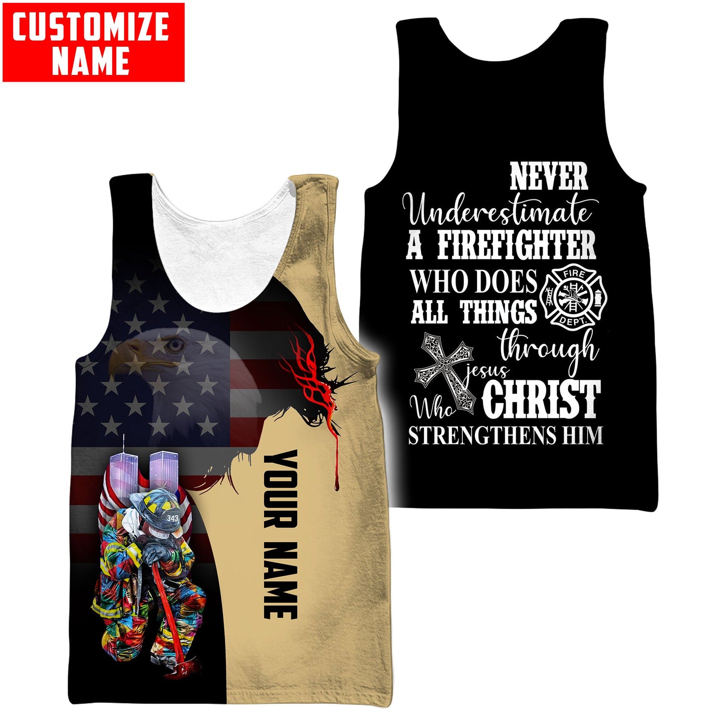 Customize Name Firefighter 3D All Over Printed Unisex Shirts