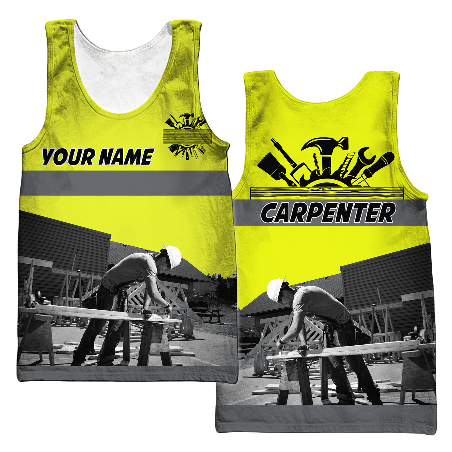 Personalized Name Carpenter 3D All Over Printed Unisex Shirts Yellow