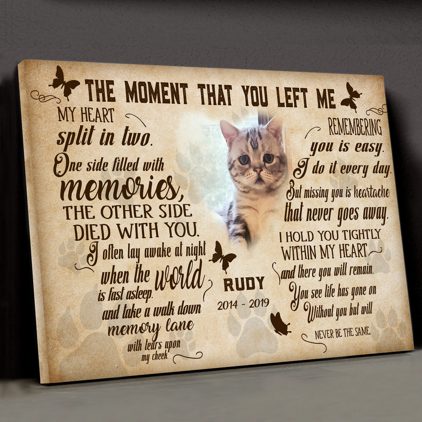 The Moment That You Left Me My Heart Split In Two Pet Picture Frame Canvas Poster Memorial Gifts